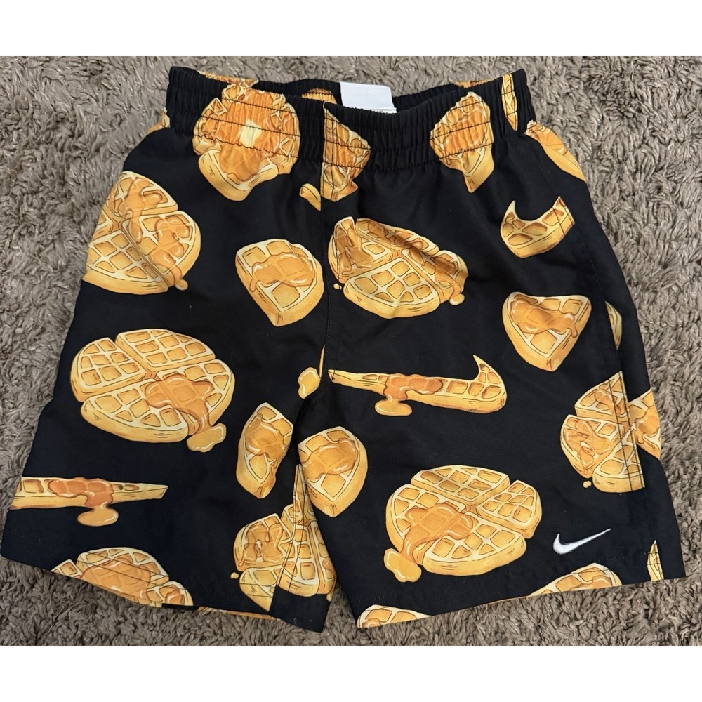 Nike Swim Boys Medium 5-6 Black Waffle Syrup Print Board Shorts Trunks